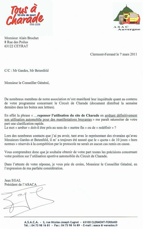 Alain Brochet attaque le Circuit de Charade - R&eacute;ponse de Jean EGAL (ASACA)